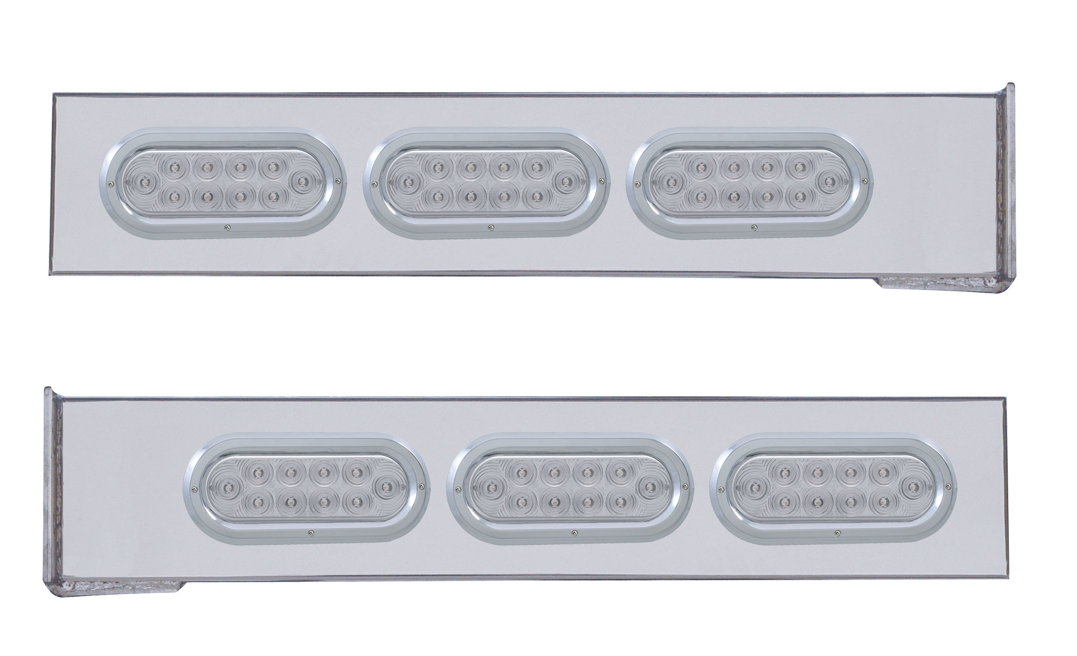 (2/Bulk) Stainless Steel Rear Light Bar W/ Six 10 Red Led Oval Reflector Light W/ Bezel - Clear Lens