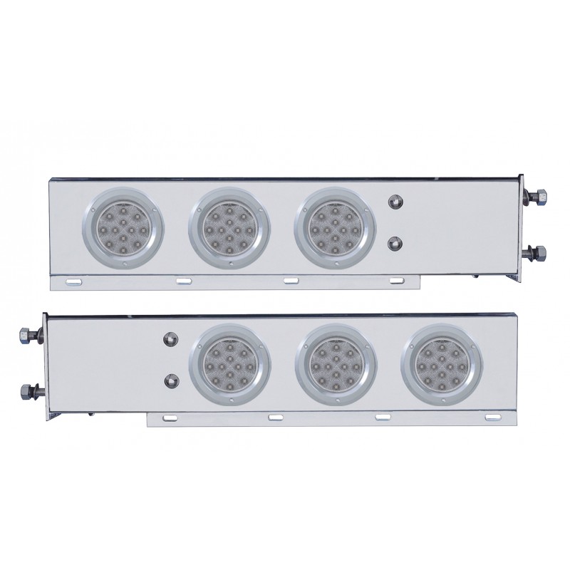 (2/Bulk) Stainless Steel Spring Loaded Rear Lt Bar W/ Six 12 Red Led 4" Clear Lens Reflector Lt W/ Bezel - 3 3/4" Bolt Pattern