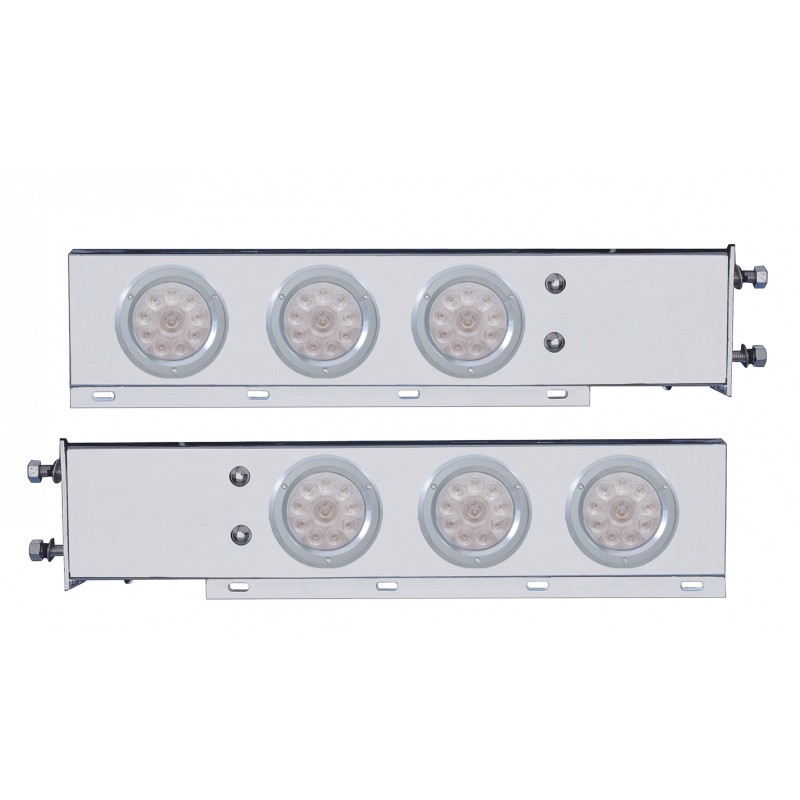 (2/Bulk) Stainless Steel Spring Loaded Rear Light Bar W/ Six 10 Red Led 4" Clear Lens Light W/ Bezel - 3 3/4" Bolt Pattern