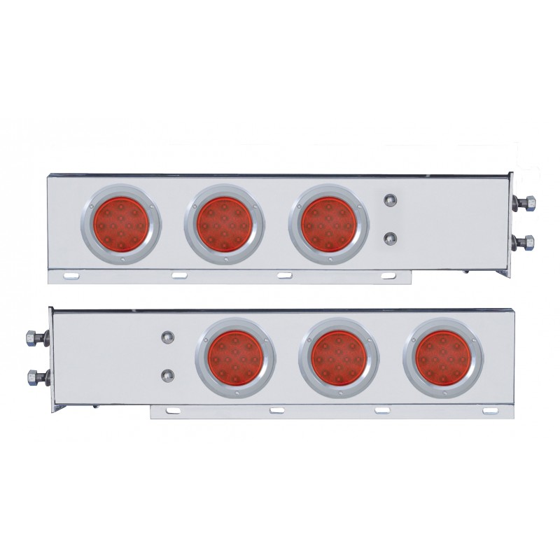 (2/Bulk) Chrome Spring Loaded Rear Lt Bar W/ Six 12 Red Led 4" Red Lens Reflector Lt W/ Bezel - 2 1/2" Bolt Pattern