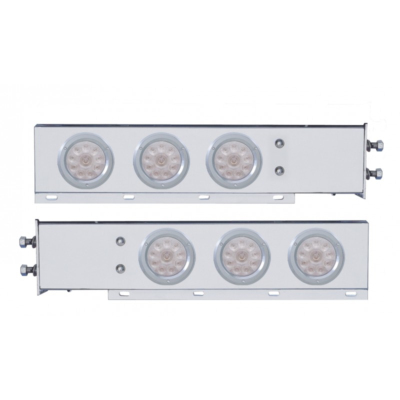 (2/Bulk) Chrome Spring Loaded Rear Light Bar W/ Six 10 Red Led 4" Clear Lens Light W/ Bezel - 2 1/2" Bolt Pattern