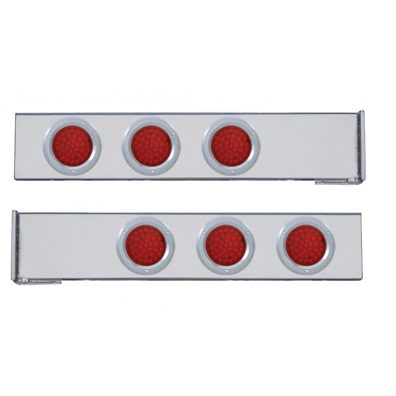 (2/Bulk) Chrome 2 Pcs. Rear Light Bar W/ Six 36 Led 4" Red Lens Economy Light W/ Bezel - 4 Hole Flange Mount