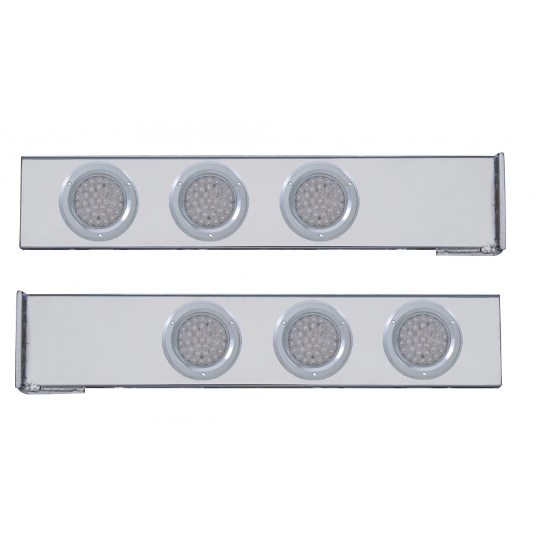 (2/Bulk) Chrome 2 Pcs. Rear Light Bar W/ Six 36 Led 4" Clear Lens Economy Light W/ Bezel - 4 Hole Flange Mount
