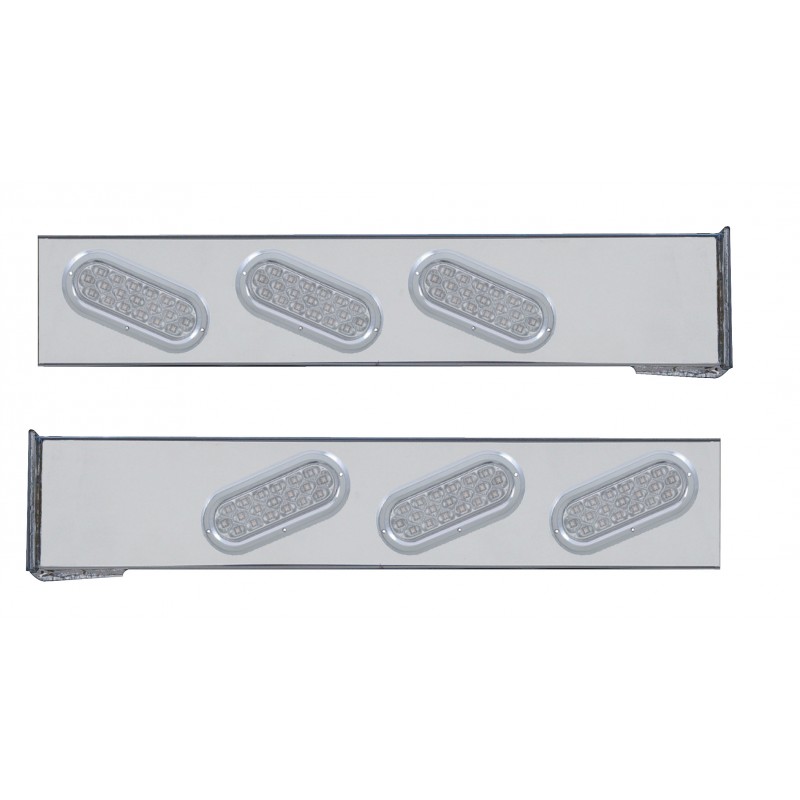 (2/Bulk) Chrome 2 Pcs. Rear Light Bar W/ 6 Slanted 19 Red Led Oval Clear Lens Light W/ Bezel - 4 Hole Flange Mount