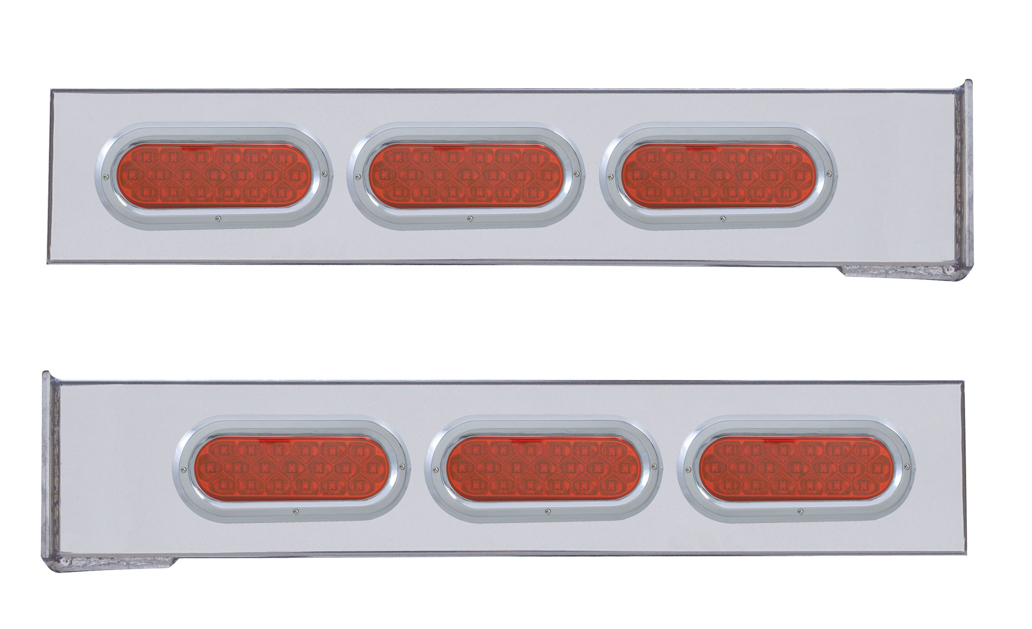 (2/Bulk) Chrome 2 Pcs. Rear Light Bar W/ 6 Straight 19 Led Oval Lens Light W/ Bezel - 4 Hole Flange Mount