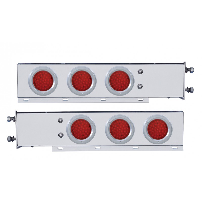 (2/Bulk) Chrome Spring Loaded Rear Light Bar W/ Six 36 Red Led 4" Red Lens Light W/ Bezel - 3 3/4" Bolt Pattern