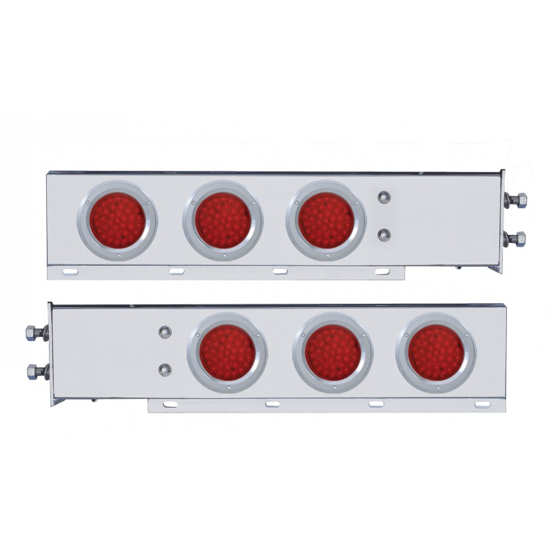 (2/Bulk) Chrome Spring Loaded Rear Light Bar W/ Six 36 Red Led 4" Red Lens Light W/ Bezel - 2 1/2" Bolt Pattern