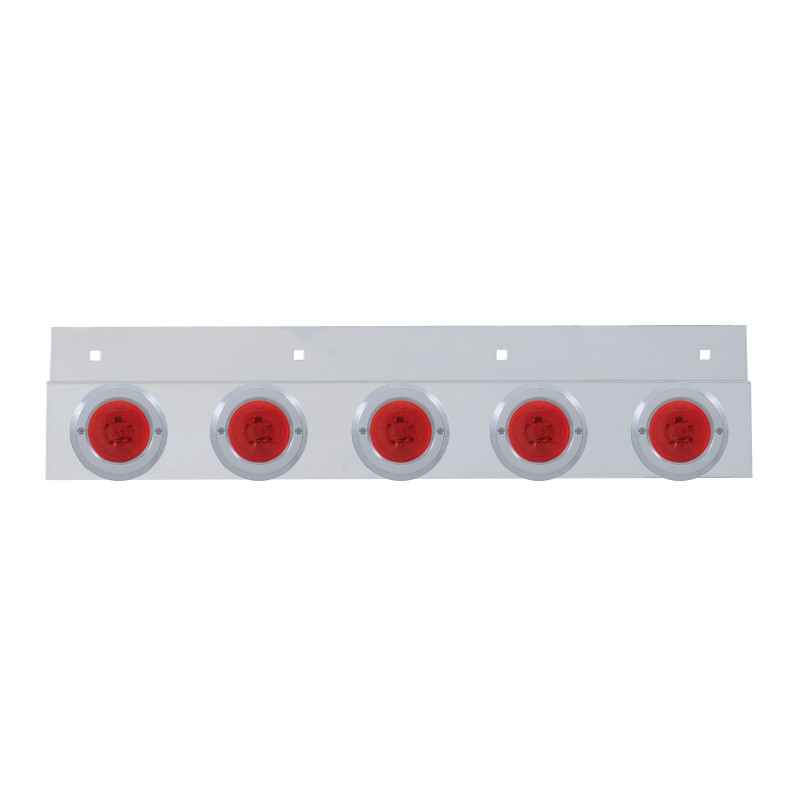 Stainless Steel Top Mud Flap Light Bracket W/ Five 9 Led 2" Low Profile Light W/ Bezel - Red Lens