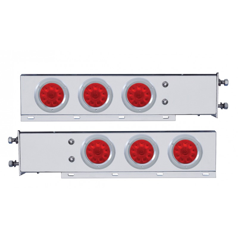 (2/Bulk) Economy 430 Stainless Steel Spring Loaded Rear Light Bar W/ Six 10 Red Led 4" Light W/ Bezel - Red Lens (3 3/4" B.P.)