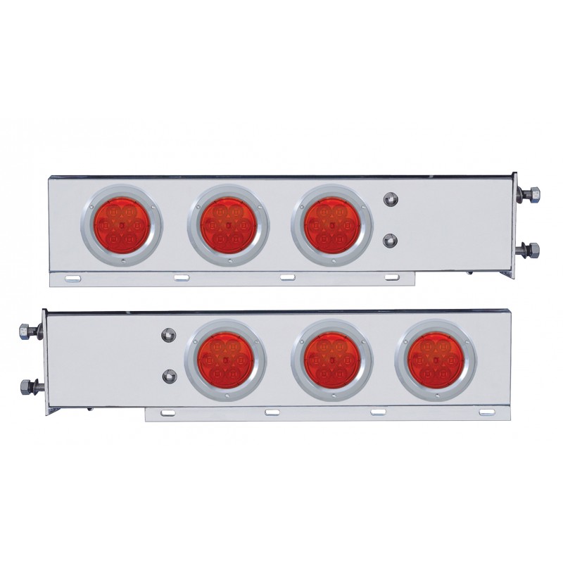 (2/Bulk) Economy 430 Stainless Steel Spring Loaded Rear Light Bar W/ Six 7 Red Led 4" Light W/ Bezel - Red Lens (3 3/4" B.P.)