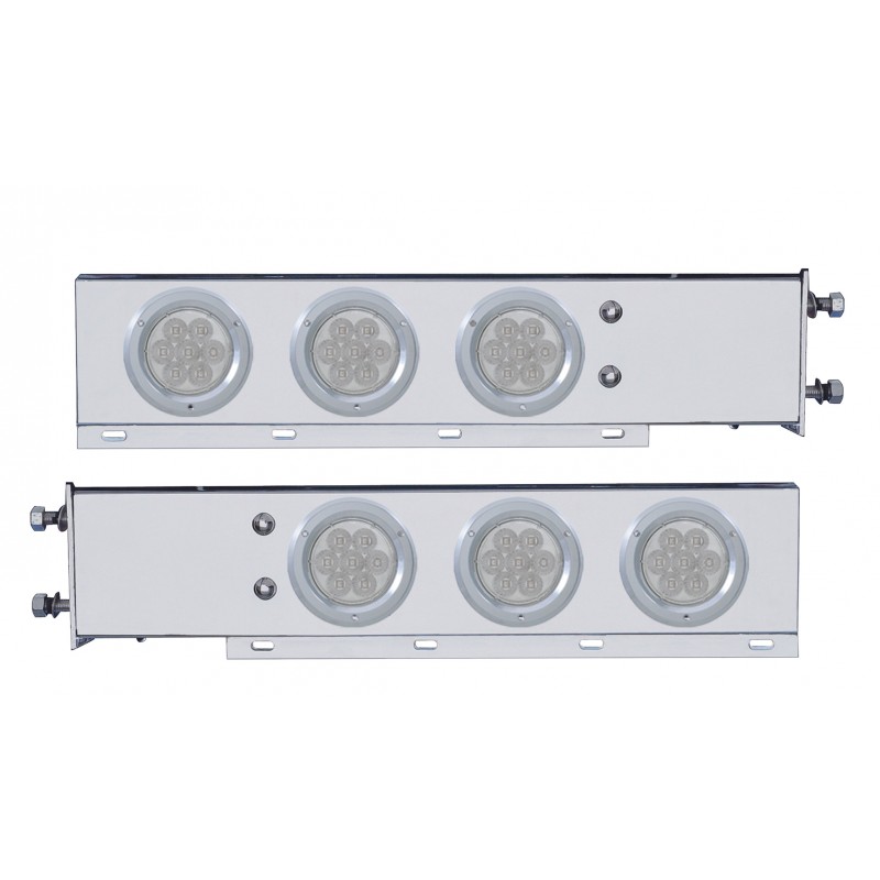 (2/Bulk) Economy 430 Stainless Steel Spring Loaded Rear Light Bar W/ Six 7 Red Led 4" Light W/ Bezel - Clear Lens (3 3/4" B.P.)
