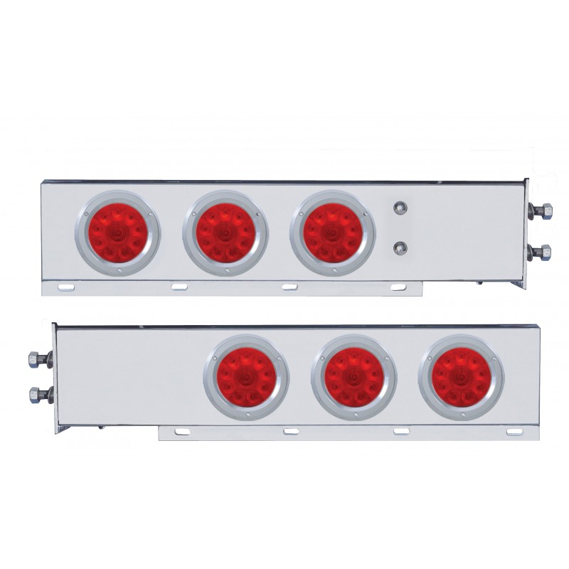 (2/Bulk) Economy 430 Stainless Steel Spring Loaded Rear Light Bar W/ Six 10 Red Led 4" Light W/ Bezel - Red Lens (2" B.P.)