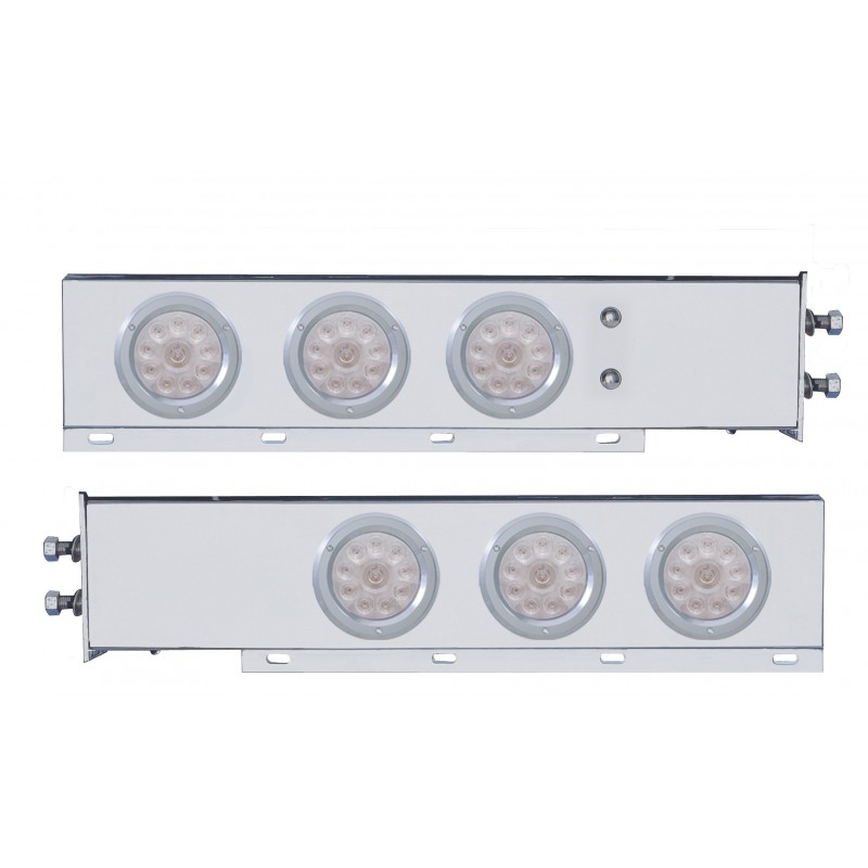 (2/Bulk) Economy 430 Stainless Steel Spring Loaded Rear Light Bar W/ Six 10 Red Led 4" Light W/ Bezel - Clear Lens (2" B.P.)