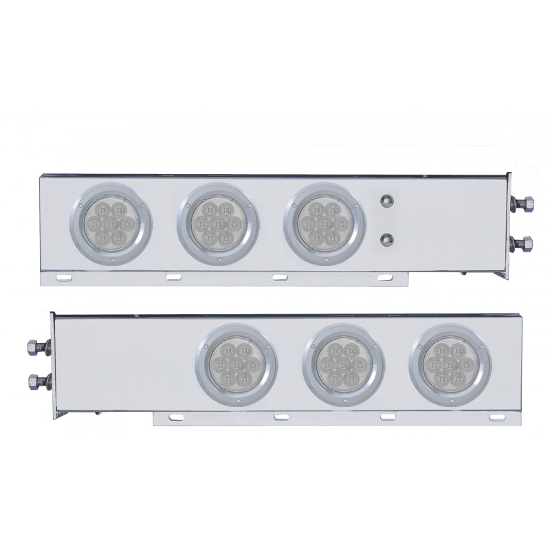 (2/Bulk) Economy 430 Stainless Steel Spring Loaded Rear Light Bar W/ Six 7 Red Led 4" Light W/ Bezel - Clear Lens (2" B.P.)