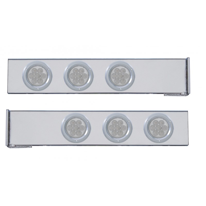 (2/Bulk) Chrome 2 Pcs. Rear Light Bar W/ Six 7 Led 4" Clear Lens Economy Light W/ Bezel - 4 Hole Flange Mount