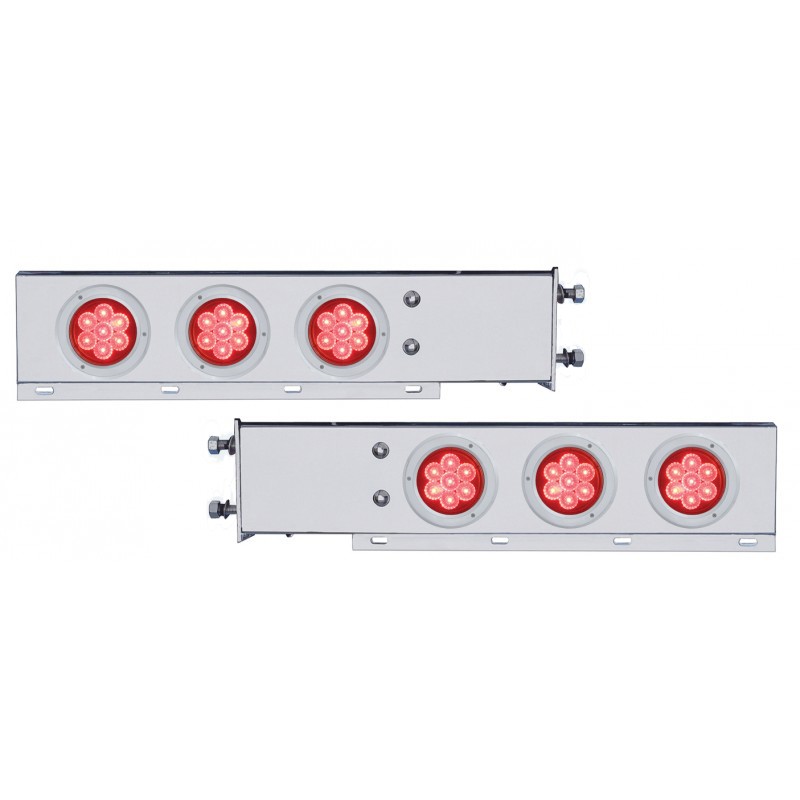 (2/Bulk) Chrome Spring Loaded Rear Light Bar W/ Six 7 Red Led 4" Red Lens Light W/ Bezel - 3 3/4" Bolt Pattern