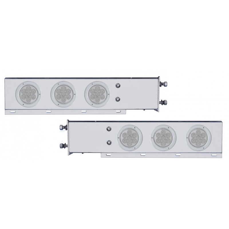 (2/Bulk) Stainless Steel Spring Loaded Rear Light Bar W/ Six 7 Red Led 4" Clear Lens Light W/ Bezel - 3 3/4" Bolt Pattern