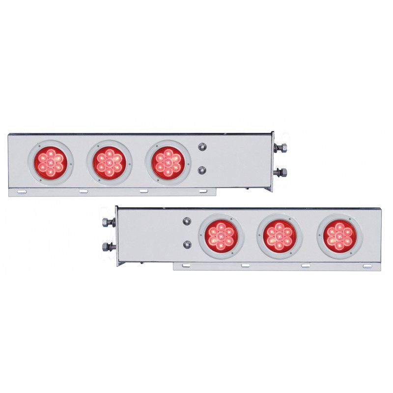 (2/Bulk) Chrome Spring Loaded Rear Light Bar W/ Six 7 Red Led 4" Red Lens Light W/ Bezel - 2 1/2" Bolt Pattern