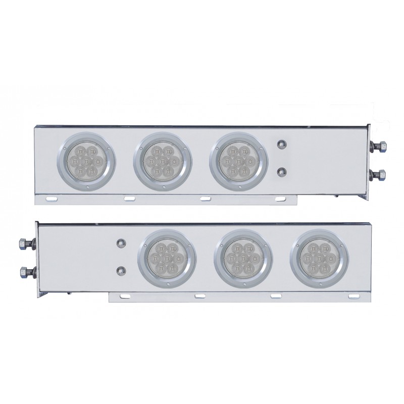 (2/Bulk) Chrome Spring Loaded Rear Light Bar W/ Six 7 Red Led 4" Clear Lens Light W/ Bezel - 2 1/2" Bolt Pattern