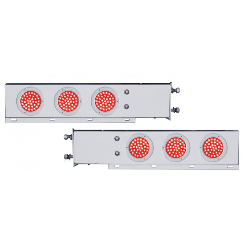 (2/Bulk) Economy 430 Stainless Steel Spring Loaded Rear Light Bar W/ Six 36 Red Led 4" Red Lens Light W/ Bezel - 3 3/4" Bolt Pattern