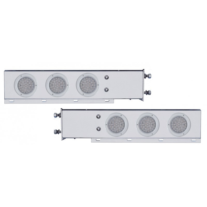 (2/Bulk) Economy 430 Stainless Steel Spring Loaded Rear Light Bar W/ Six 36 Red Led 4" Clear Lens Light W/ Bezel - 3 3/4" Bolt Pattern