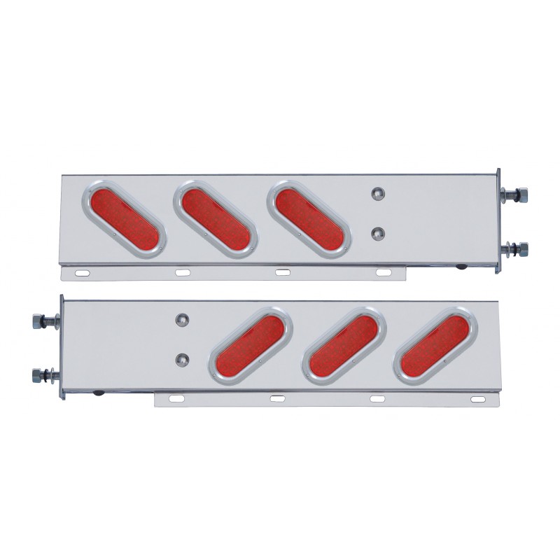 (2/Bulk) Stainless Steel Rear Light Bar With Six 19 Red Led Oval Red Lens Light With Flat Bezel - 3 3/4" Bolt Pattern