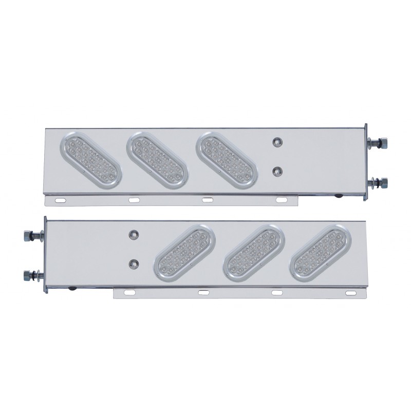 (2/Bulk) Stainless Steel Rear Light Bar With Six 19 Red Led Oval Clear Lens Light With Flat Bezel - 3 3/4" Bolt Pattern