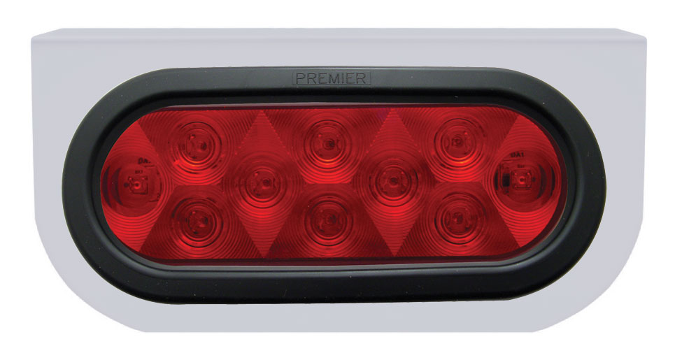 Stainless Steel Light Bracket W/ 10 Red Led Oval Light W/ Grommet - Red Lens