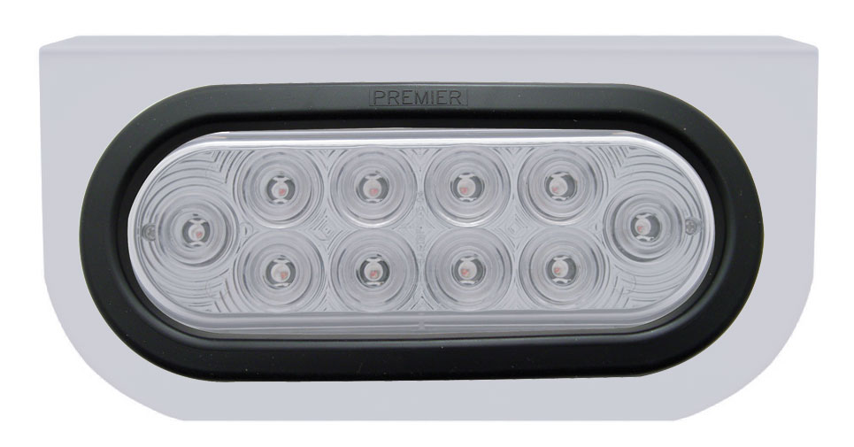 Stainless Steel Light Bracket W/ 10 Red Led Reflector Oval Light W/ Grommet - Clear Lens