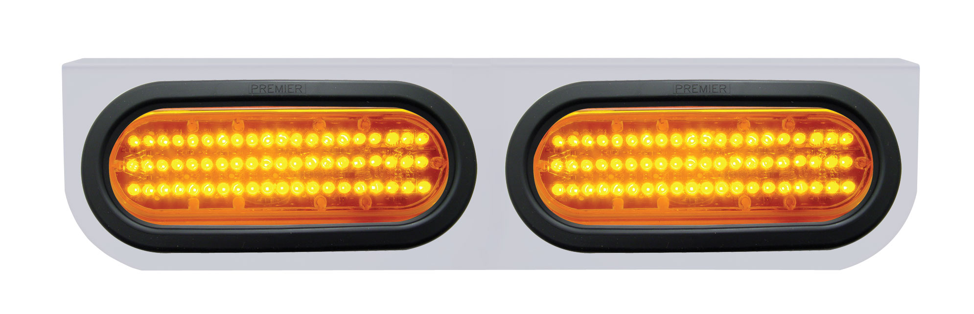 Stainless Steel Light Bracket W/ Two 60 Amber Led Oval Light W/ Grommet - Amber Lens