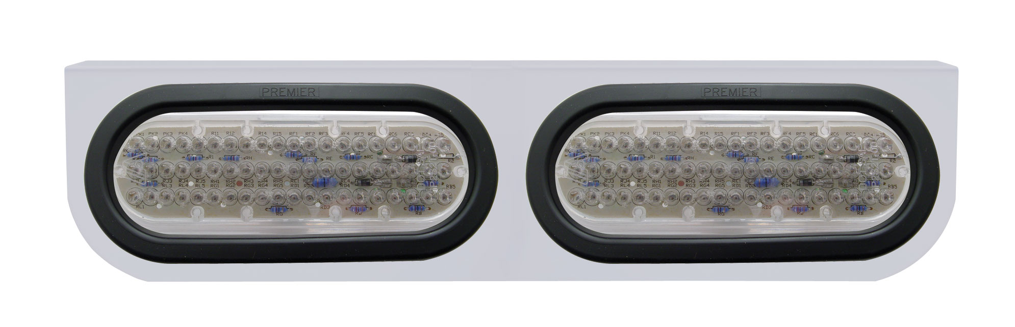 Stainless Steel Light Bracket W/ Two 60 Amber Led Oval Light W/ Grommet - Clear Lens