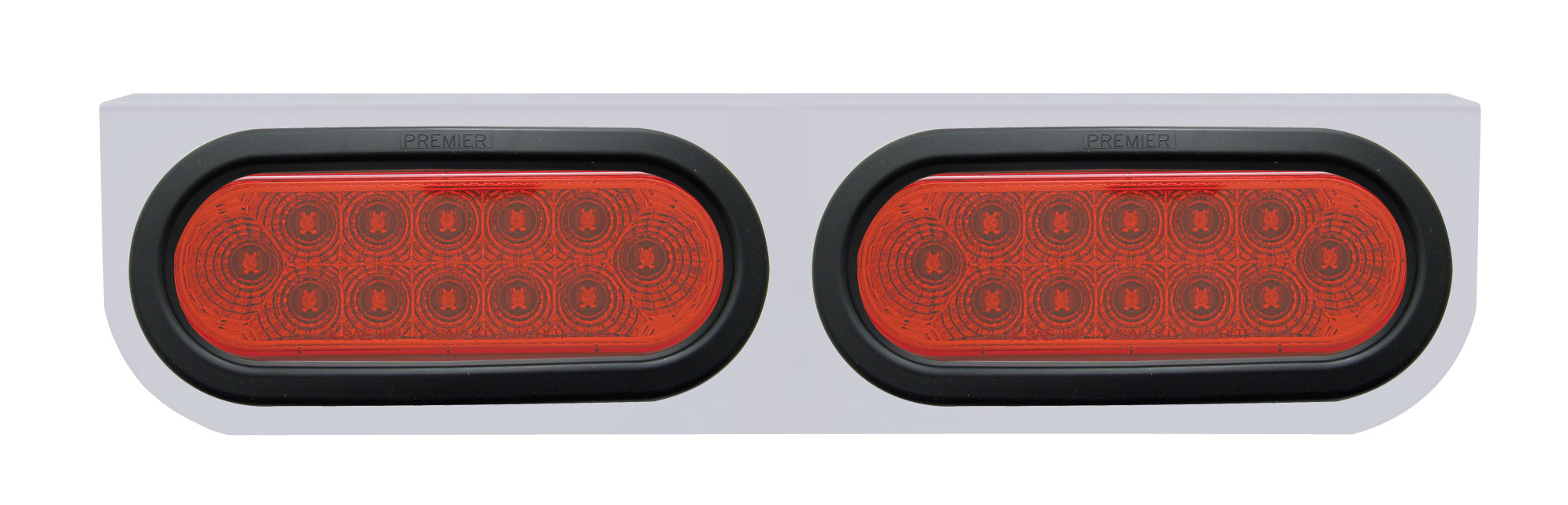 Stainless Steel Light Bracket W/ Two 12 Red Led Oval Light W/ Grommet - Red Lens