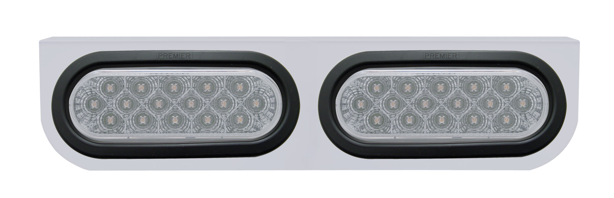 Stainless Steel Light Bracket W/ Two 16 Amber Led Oval Light W/ Grommet - Clear Lens