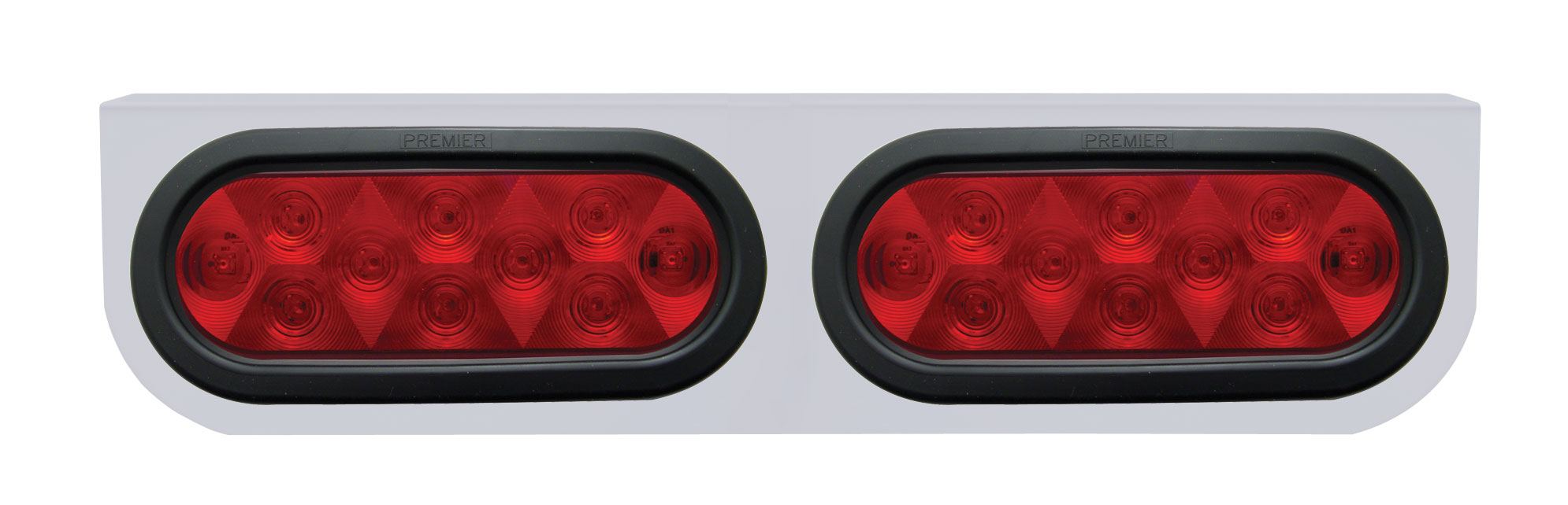 Stainless Steel Light Bracket W/ Two 10 Red Led Oval Light W/ Grommet - Red Lens