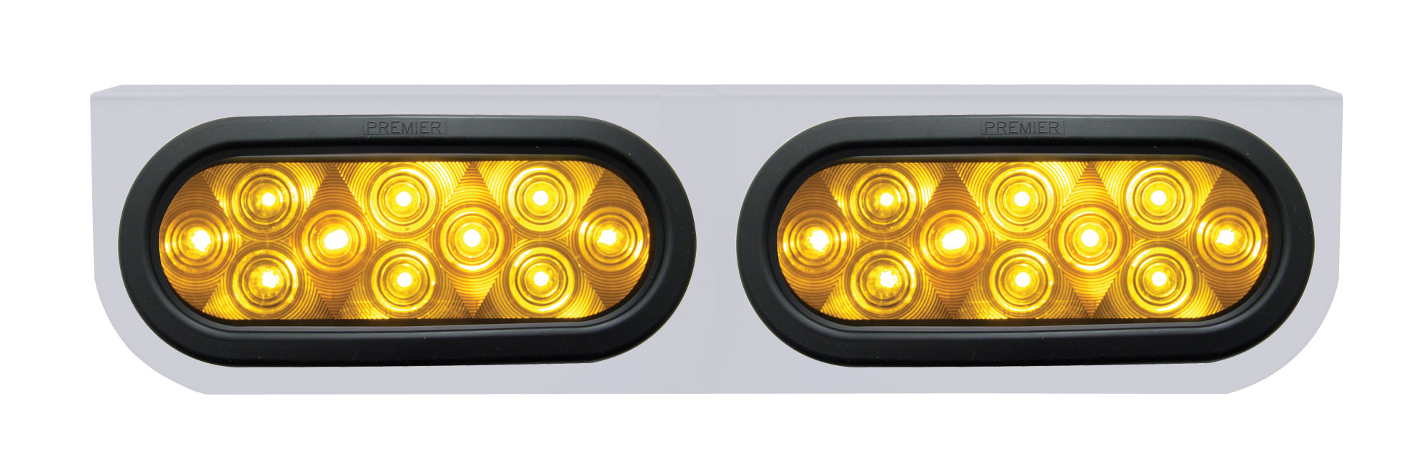 Stainless Steel Light Bracket W/ Two 10 Amber Led Oval Light W/ Grommet - Amber Lens