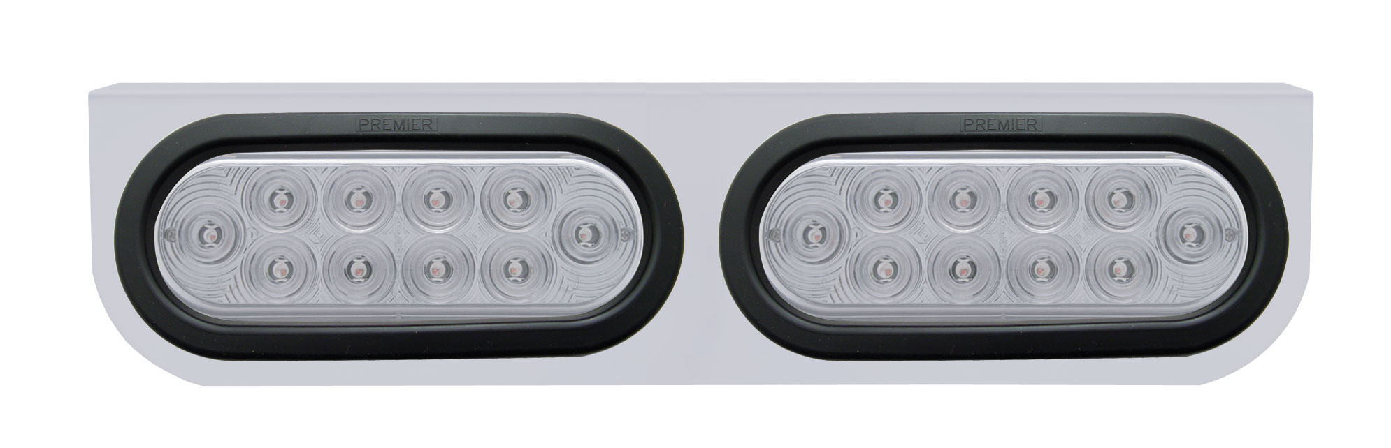 Stainless Steel Light Bracket W/ Two 10 Red Led Reflector Oval Light W/ Grommet - Clear Lens