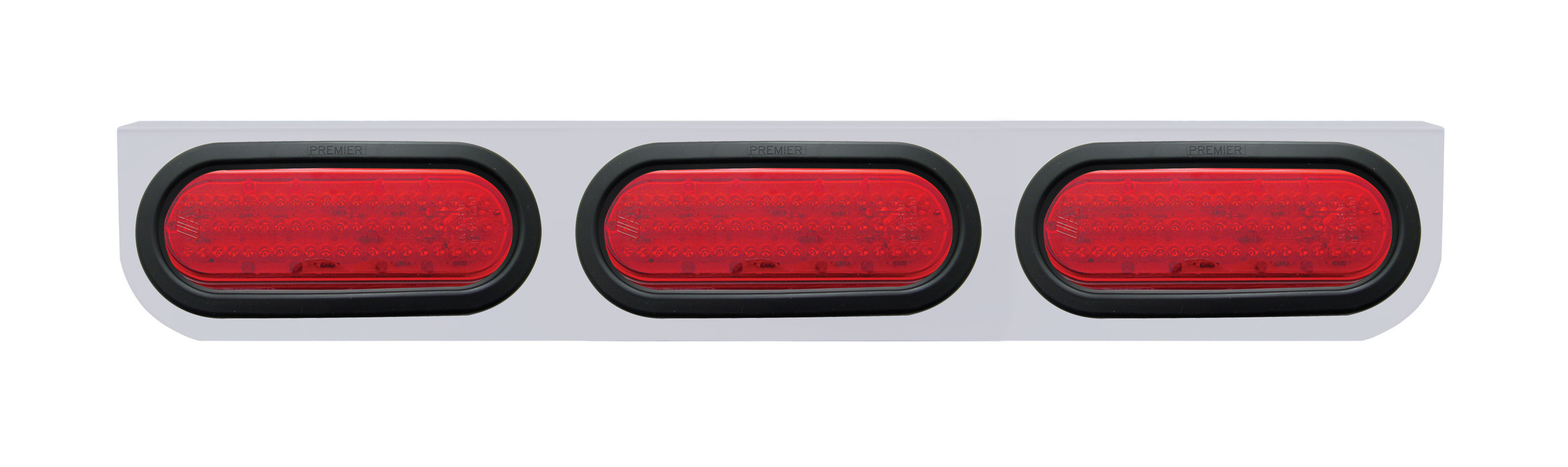 Stainless Steel Light Bracket W/ Three 60 Red Led Oval Light W/ Grommet - Red Lens