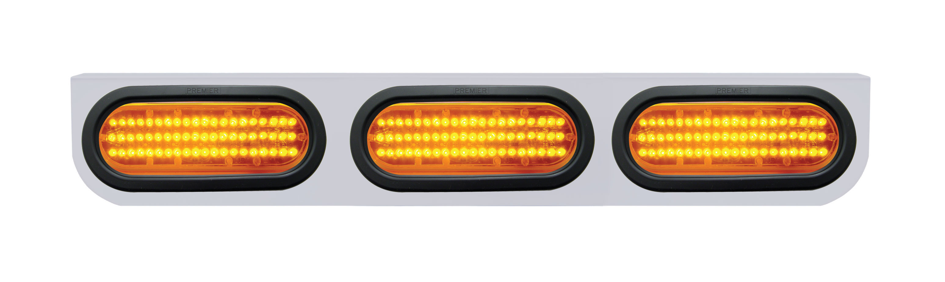 Stainless Steel Light Bracket W/ Three 60 Amber Led Oval Light W/ Grommet - Amber Lens