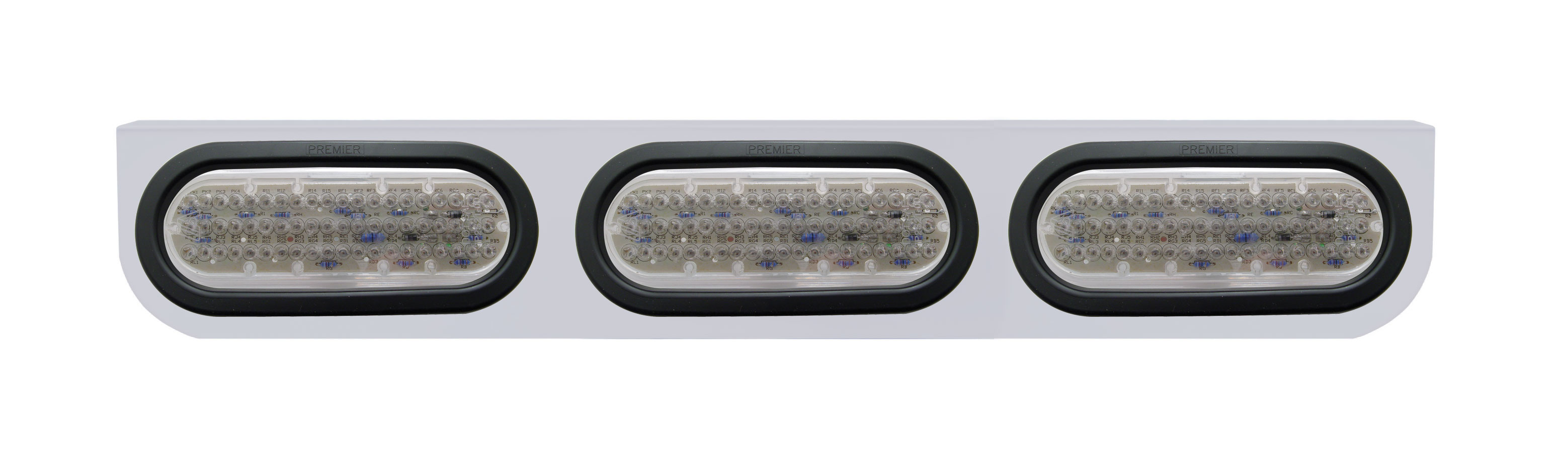 Stainless Steel Light Bracket W/ Three 60 Amber Led Oval Light W/ Grommet - Clear Lens