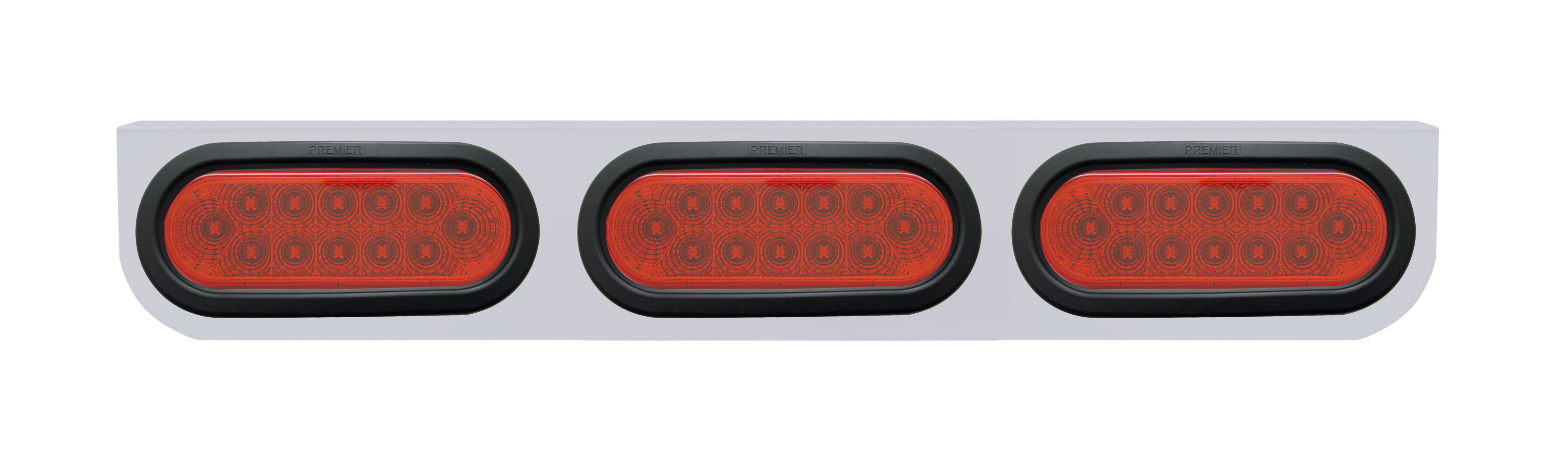 Stainless Steel Light Bracket W/ Three 12 Red Led Oval Light W/ Grommet - Red Lens
