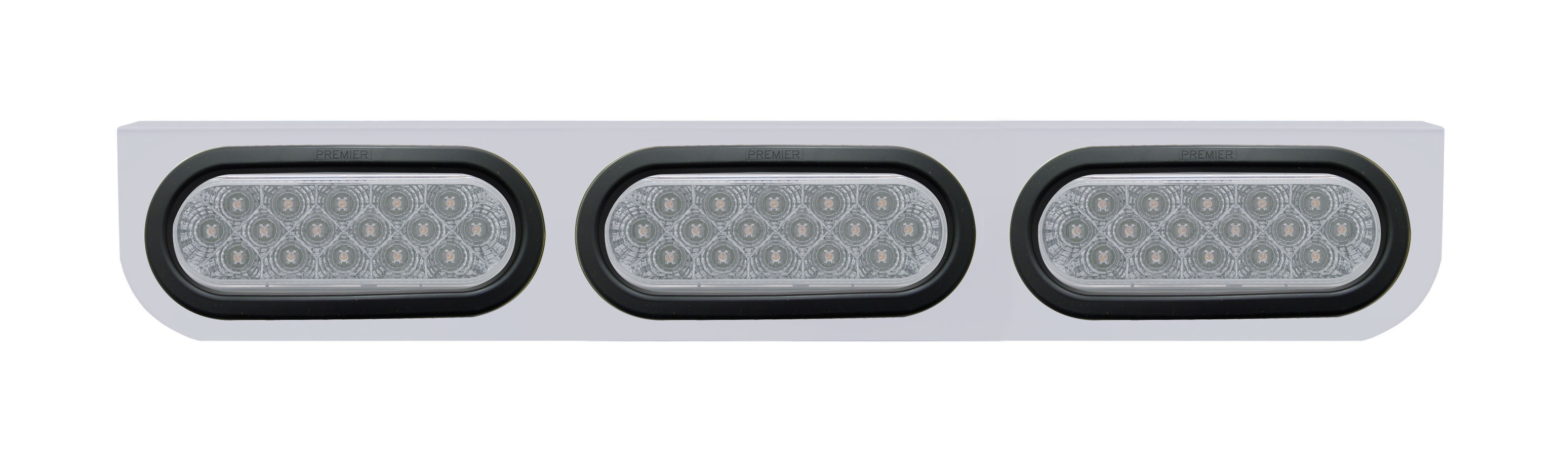 Stainless Steel Light Bracket W/ Three 16 Amber Led Oval Light W/ Grommet - Clear Lens