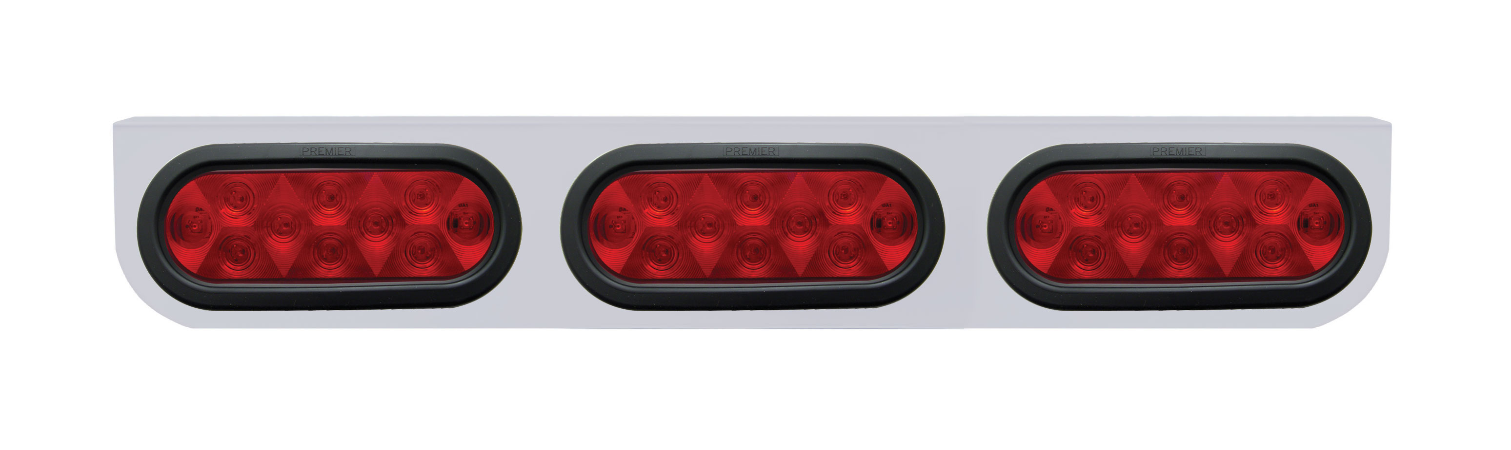 Stainless Steel Light Bracket W/ Three 10 Red Led Oval Light W/ Grommet - Red Lens