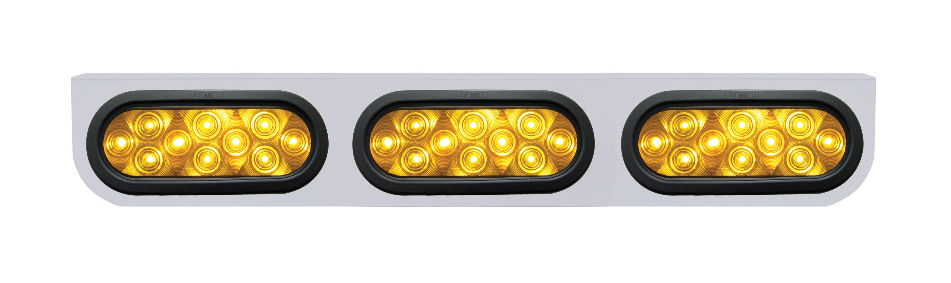 Stainless Steel Light Bracket W/ Three 10 Amber Led Oval Light W/ Grommet - Amber Lens