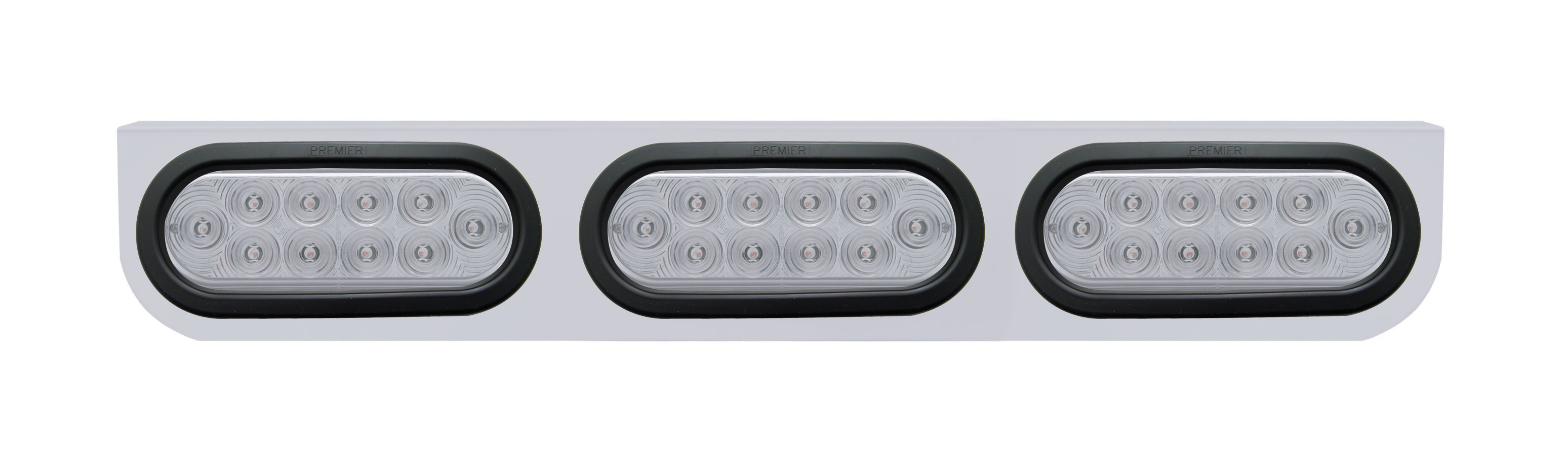 Stainless Steel Light Bracket W/ Three 10 Red Led Reflector Oval Light W/ Grommet - Clear Lens