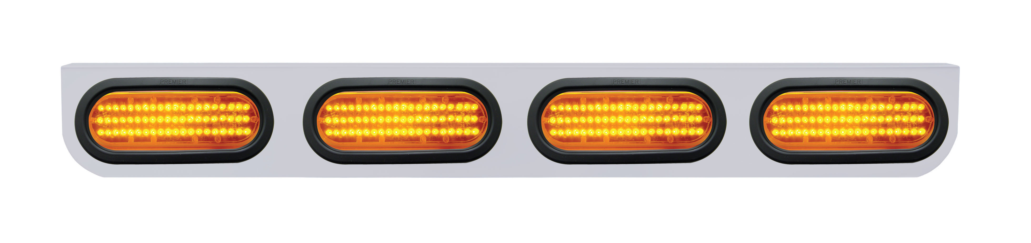 Stainless Steel Light Bracket W/ Four 60 Amber Led Oval Light W/ Grommet - Amber Lens