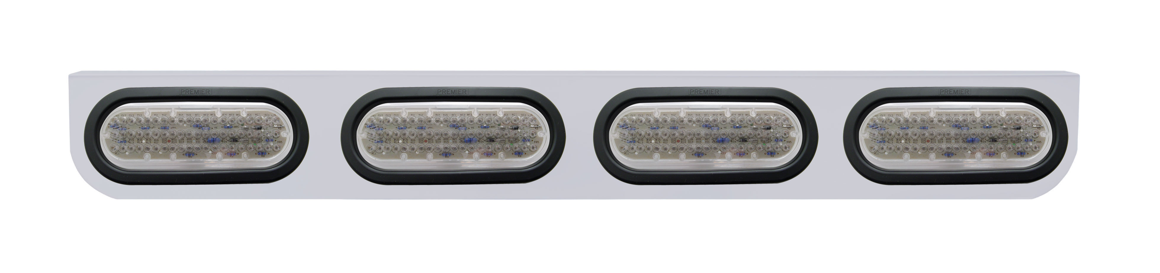 Stainless Steel Light Bracket W/ Four 60 Red Led Oval Light W/ Grommet - Clear Lens