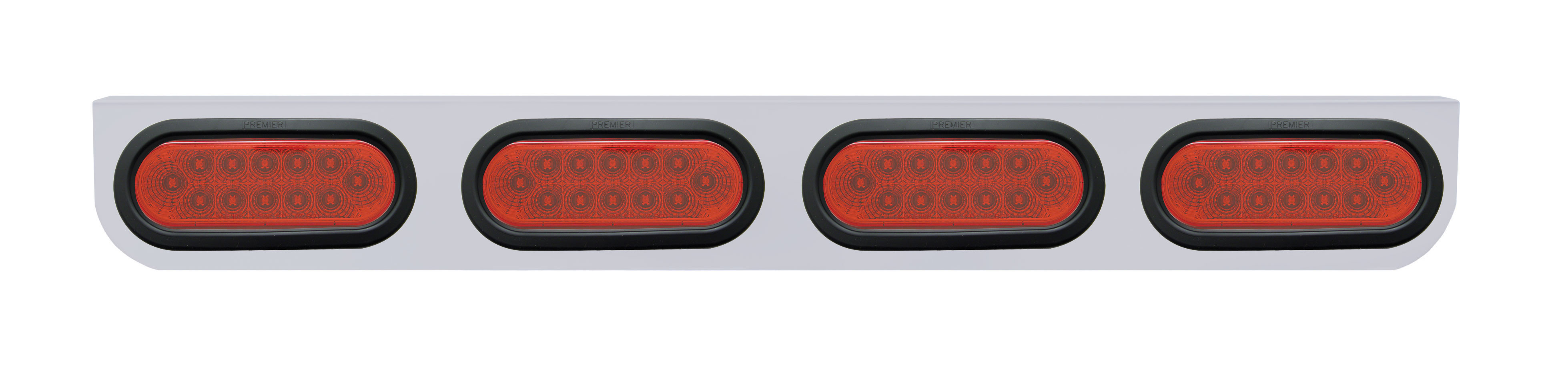 Stainless Steel Light Bracket W/ Four 12 Red Led Oval Light W/ Grommet - Red Lens