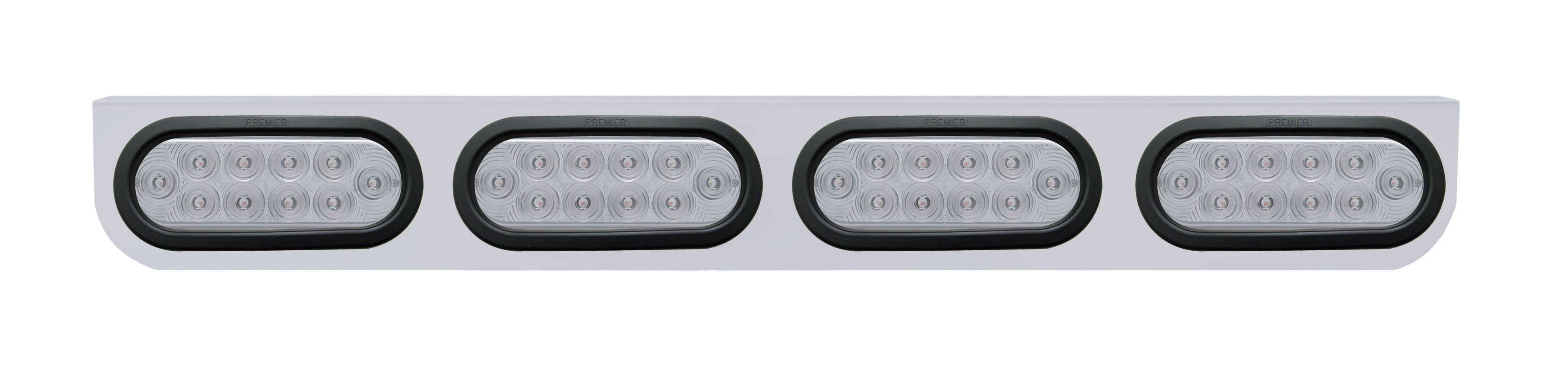 Stainless Steel Light Bracket W/ Four 10 Red Led Reflector Oval Light W/ Grommet - Clear Lens