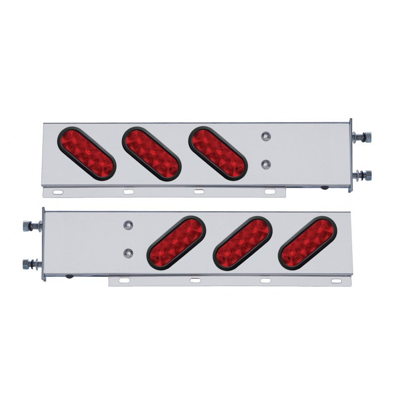(2/Bulk) Stainless Steel Rear Light Bar With Six 10 Red Led Oval Red Lens Light With Grommet - 3 3/4" Bolt Pattern