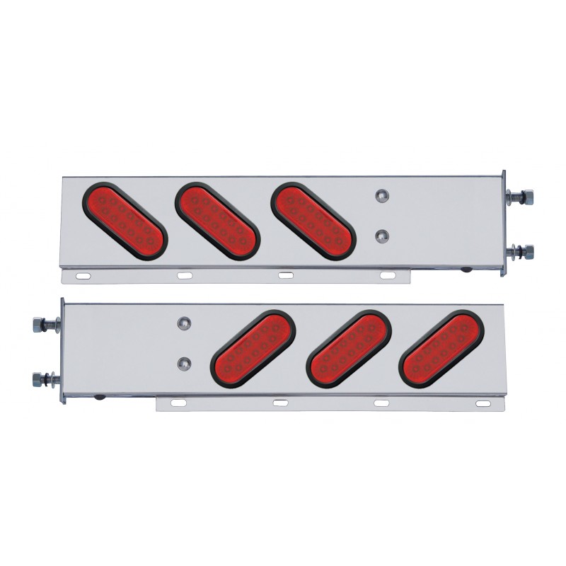 (2/Bulk) Stainless Steel Rear Light Bar With Six 12 Red Led Oval Red Lens Light With Grommet - 3 3/4" Bolt Pattern